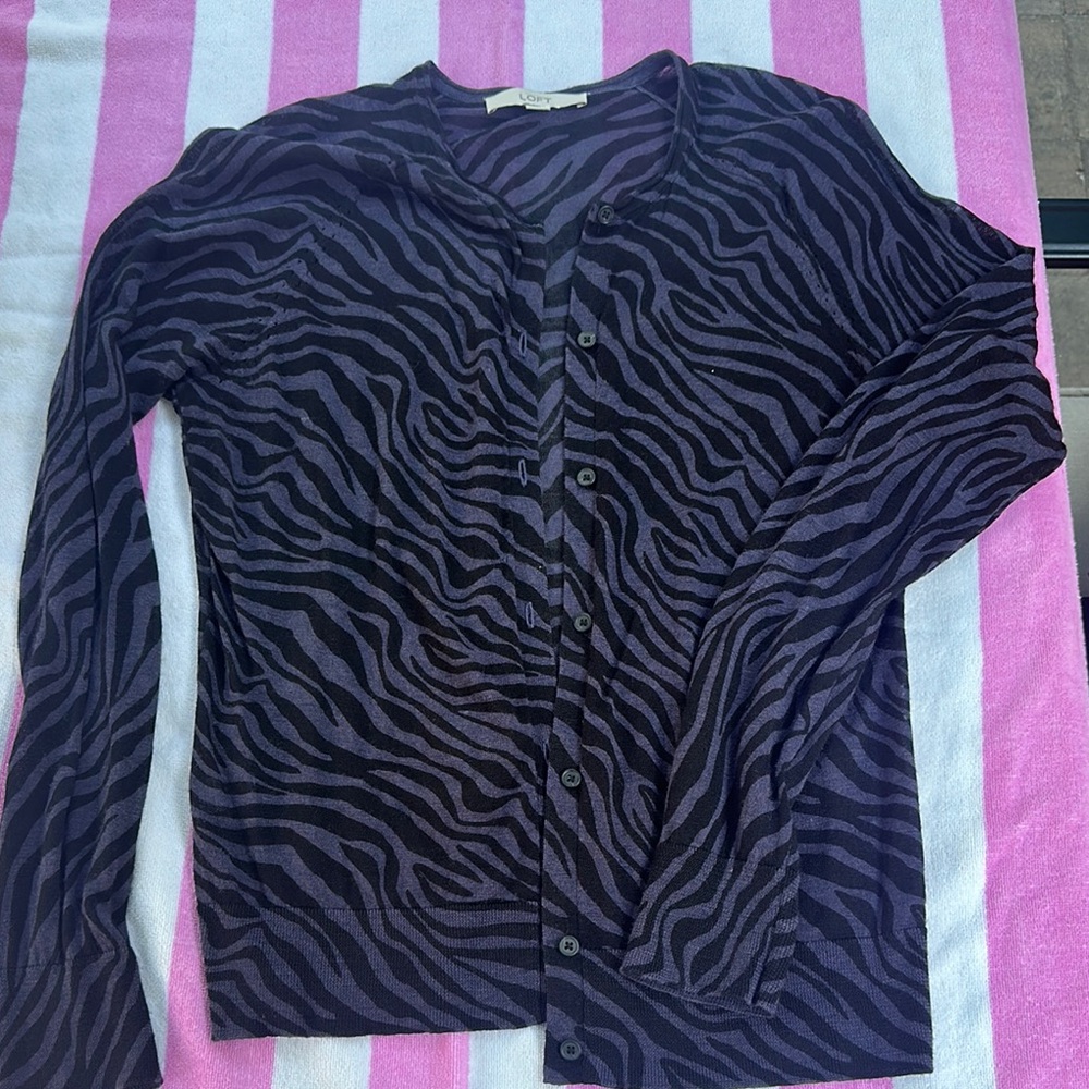 LOFT Purple and Black Zebra Print Top